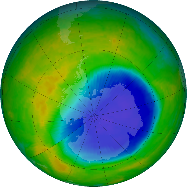 Antarctic ozone map for 29 October 2004